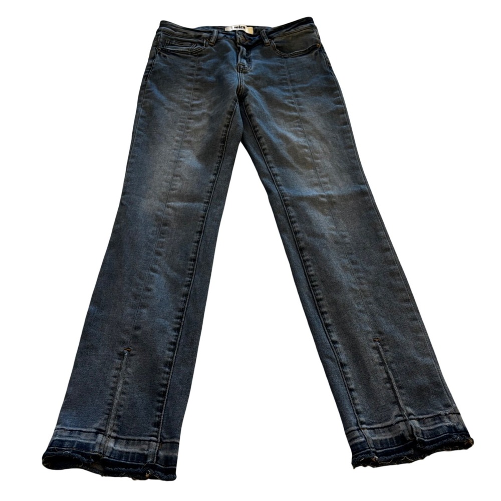Mica Los Angeles High Rise Seam Front Skinny Jeans‎ Medium Wash Raw Hem (A5)